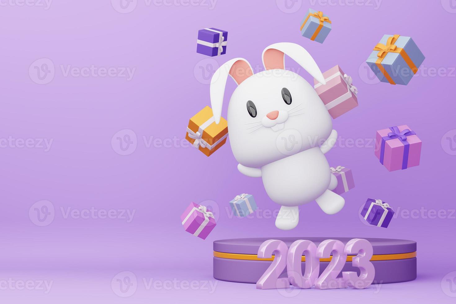 Happy new year 2023, year of the rabbit, 3d rendering photo