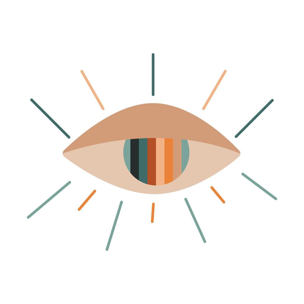 Flat vector hippy boho illustration. Hand drawn retro groovy all seeing eye