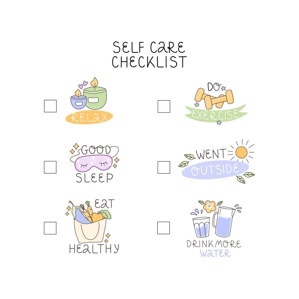 Vector banner 6 tips for good physical health. Info graphic icons. A checklist to achieve your daily goals.