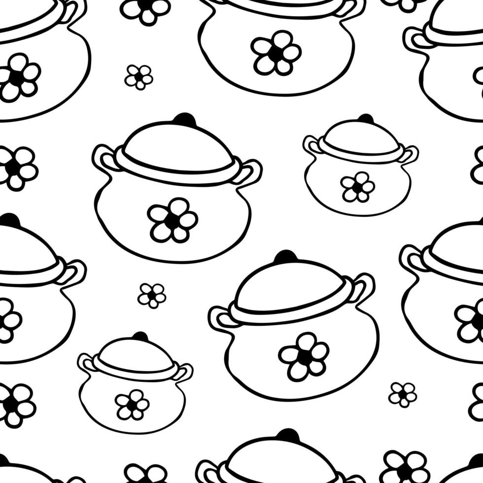 Seamless pattern hand drawn doodle icon boiling pot vector