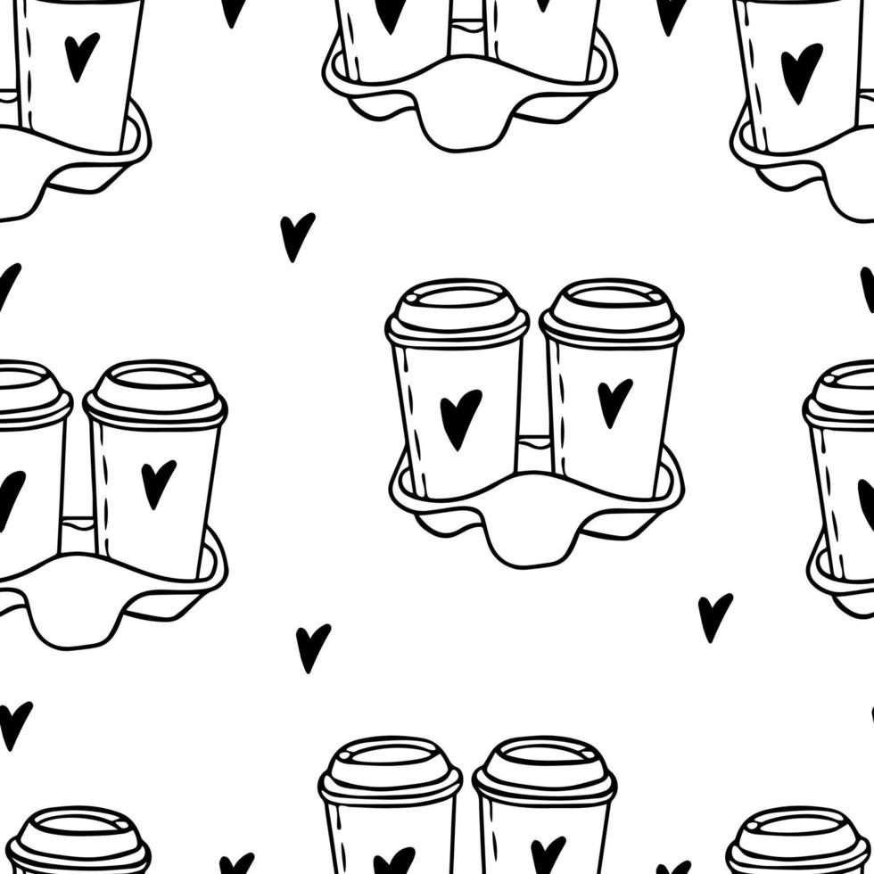 Seamless pattern Doodle two cups of coffee vector