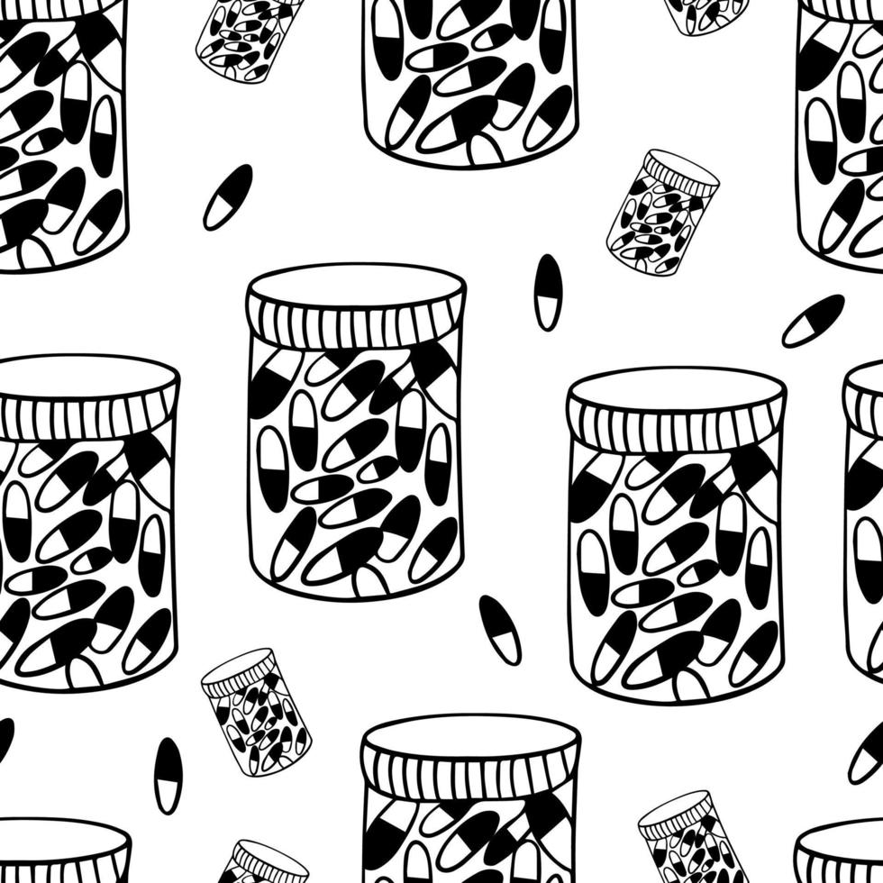 Seamless pattern pills, tablet, capsule and package bottle vector