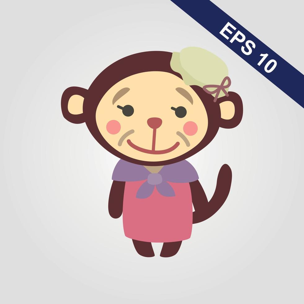 Cute monkey icon. Vector illustration isolated on a grey background.