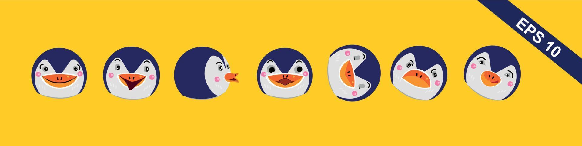 penguins face emotion vector set