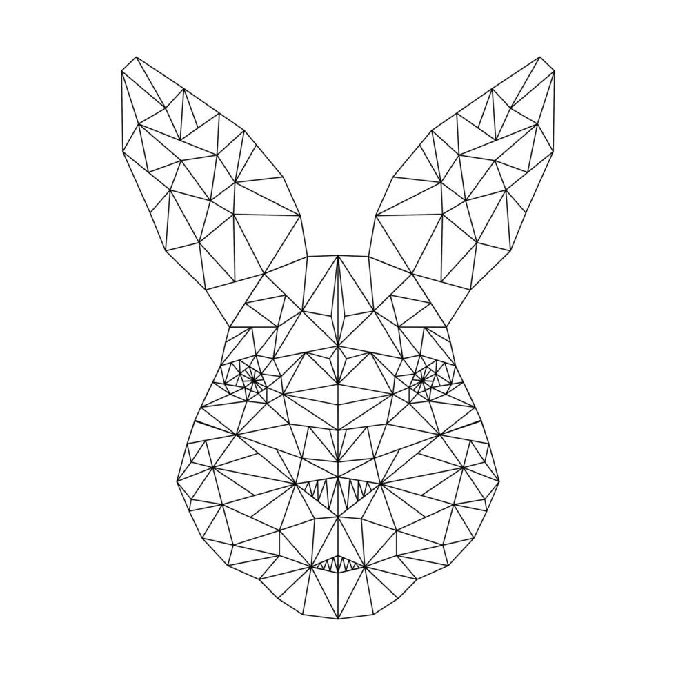 Rabbit polygonal art. Black and white graphics. Vector illustration of hare head in polygonal style. Outline triangles. Isolated design element. 2023 symbol