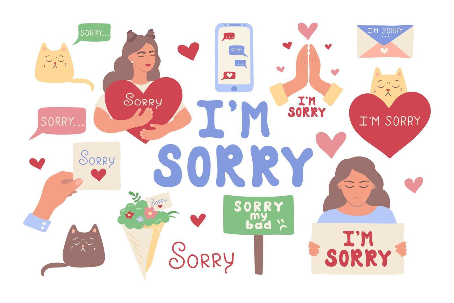 National Sorry Day. A set of illustrations of apologies. vector illustration