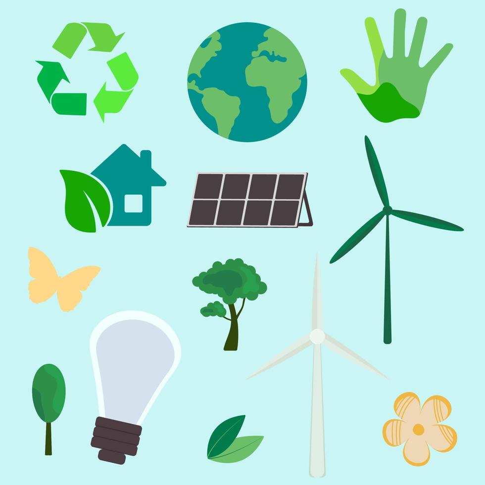 Set icons, stickers, buttons on the theme of saving and renewable energy vector