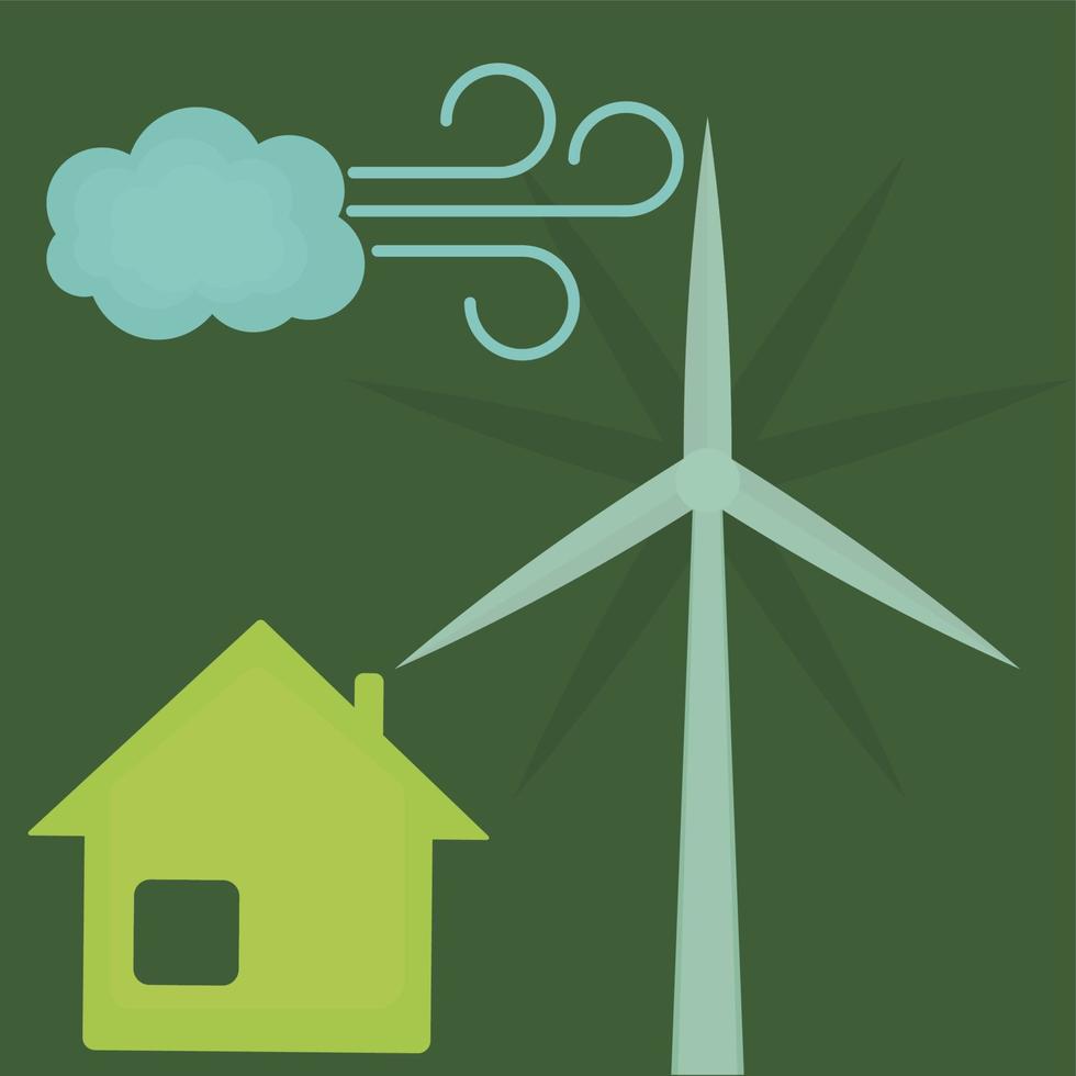 icon, sticker, button on the theme of saving and renewable energy with earth, planet, house and Wind turbines. vector