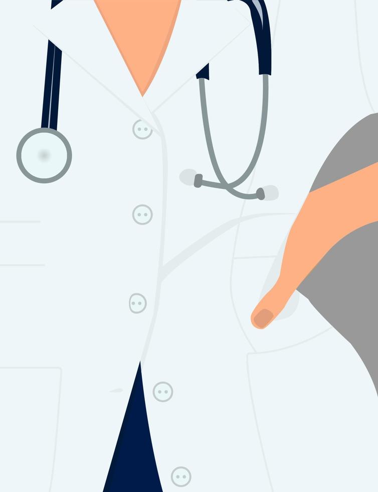 Flat illustration with doctor or nurse in white coat with stethoscope on grey background vector