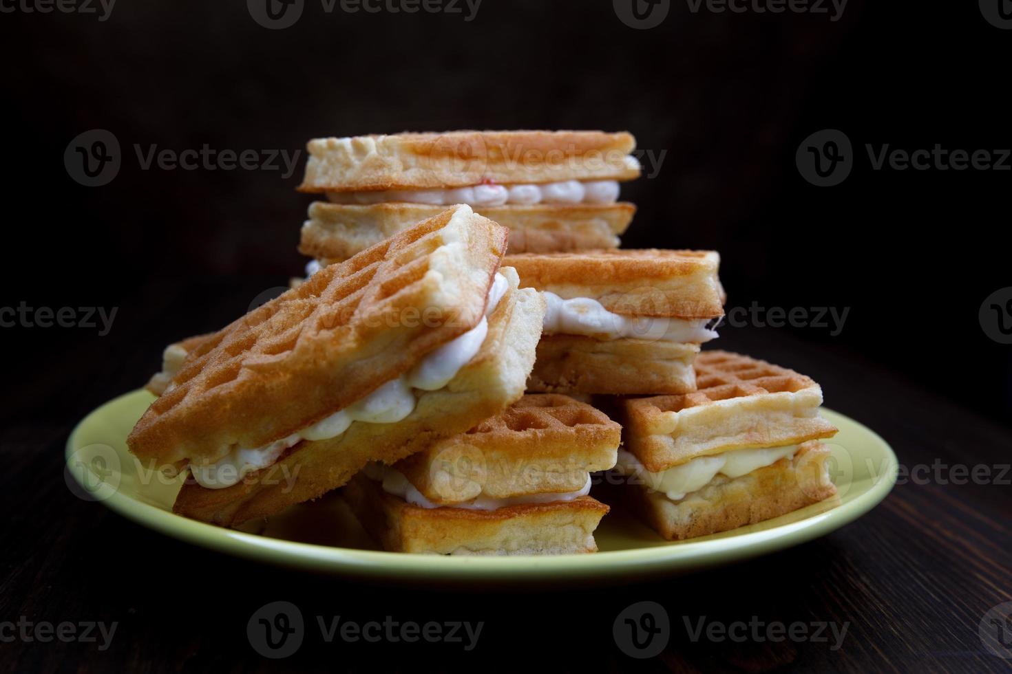 Viennese waffles on a yellow plate. Plate with Viennese waffles. photo