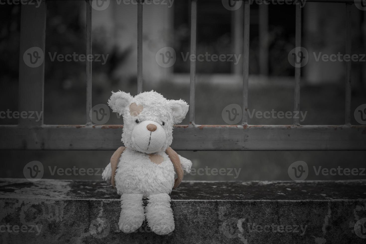 lonely teddy bear sleep on cement floor for created postcard of ...