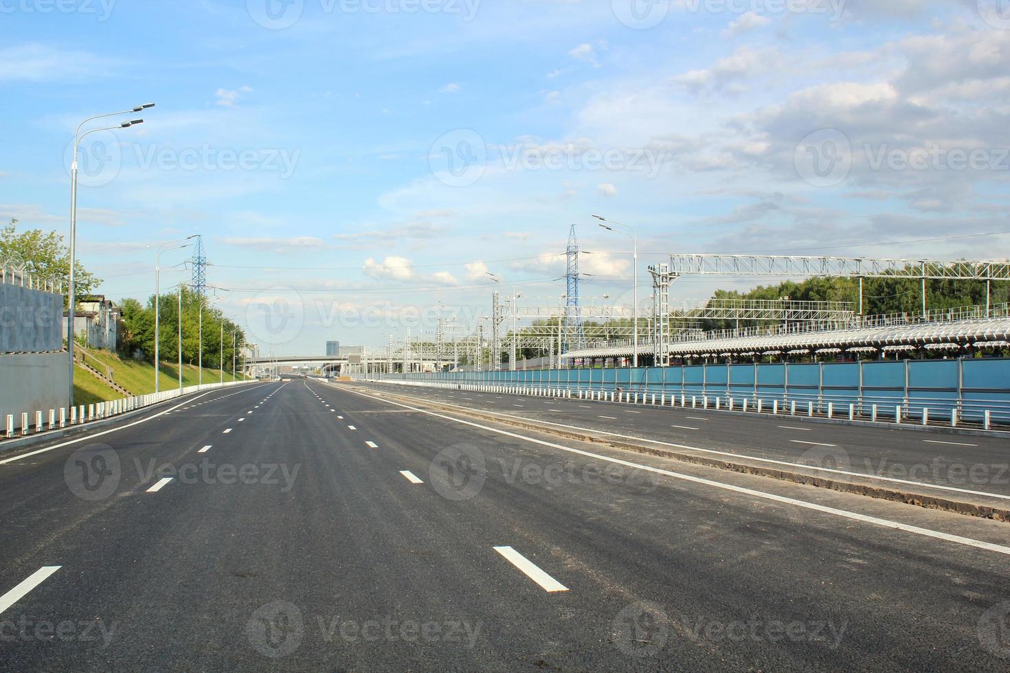 New traffic intersection road construction site. Development of transport infrastructure junction, improvement highway. Overpopulation problem. Erection overpass of northeast chord in Moscow, Russia photo