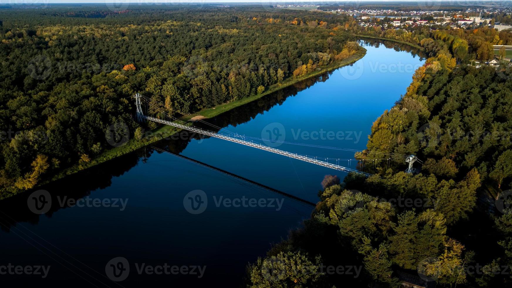 cable bridge over the river view from the top photo