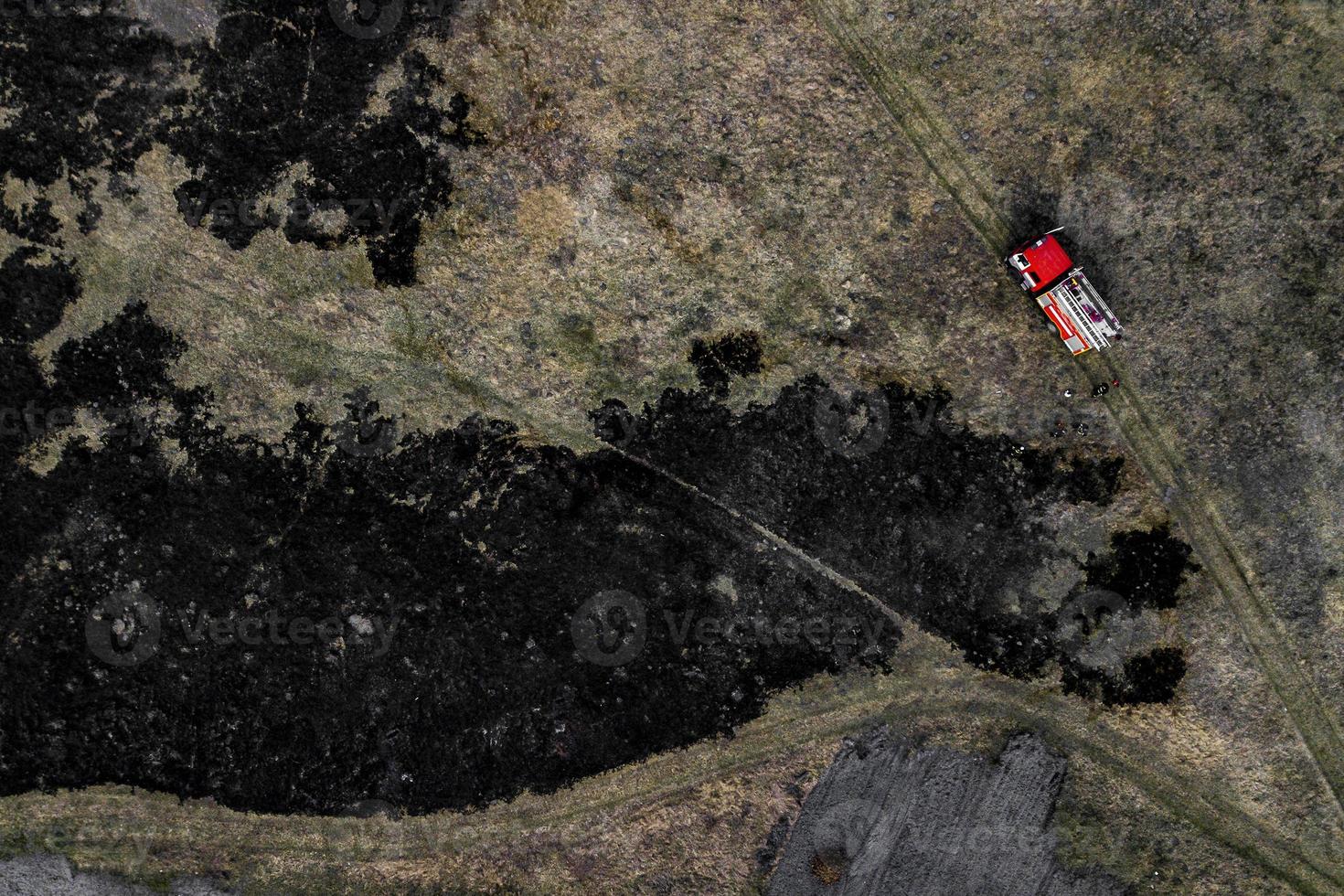 fire truck on fire aerial view photo