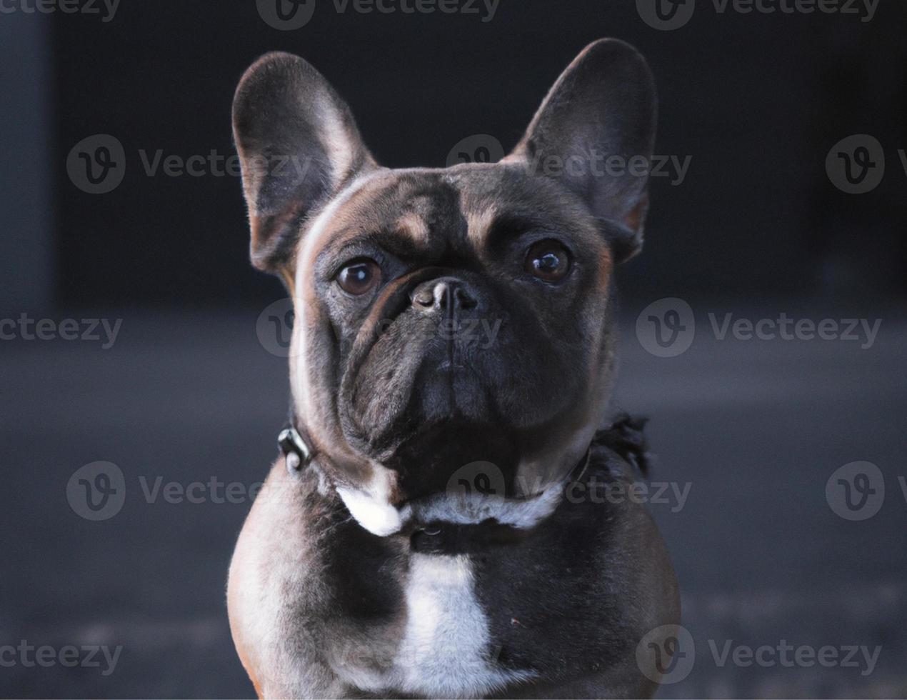 retrato de cerca de un lindo perro bulldog francés sentado afuera foto