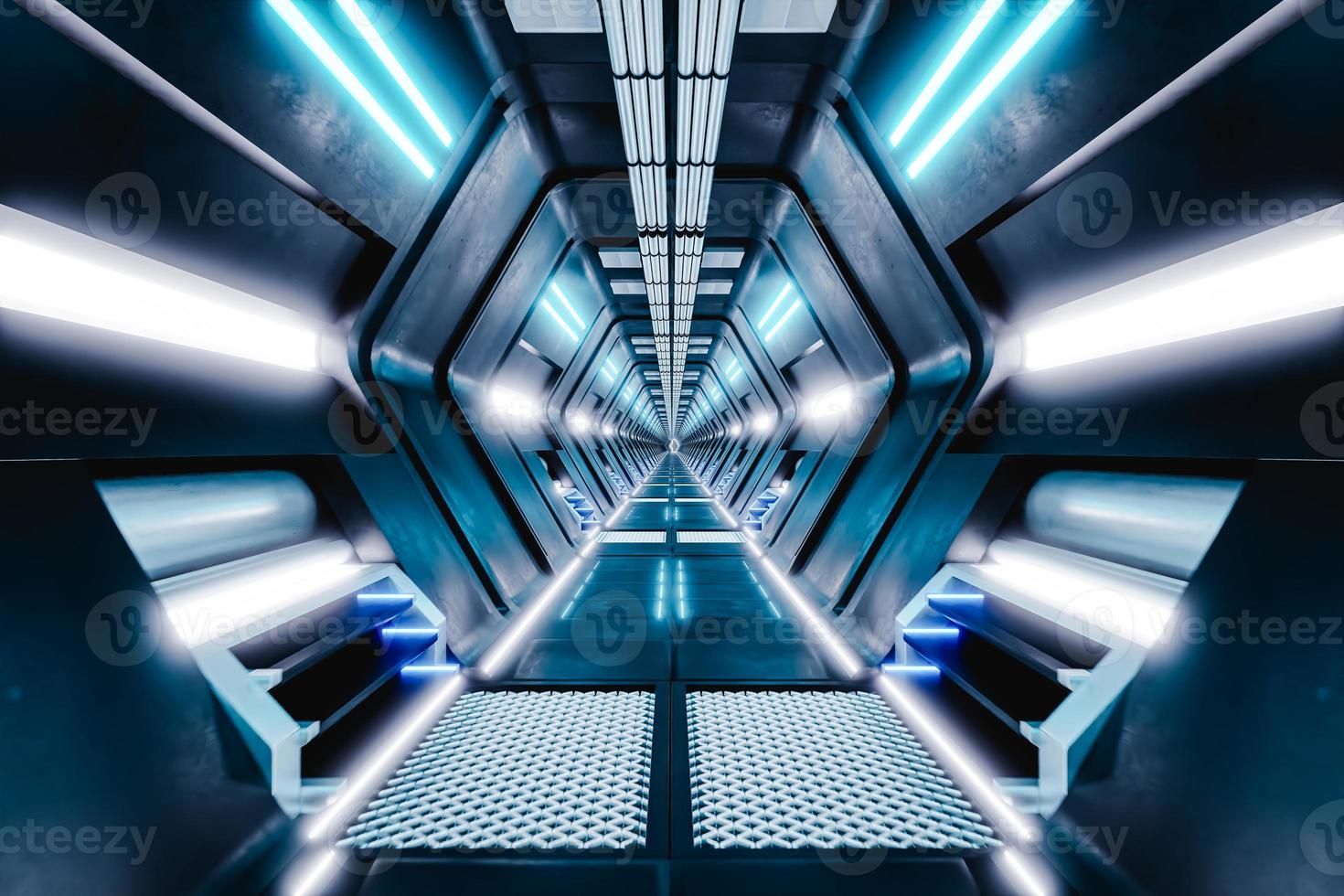 Inside a futuristic white-lit passageway 3d render photo