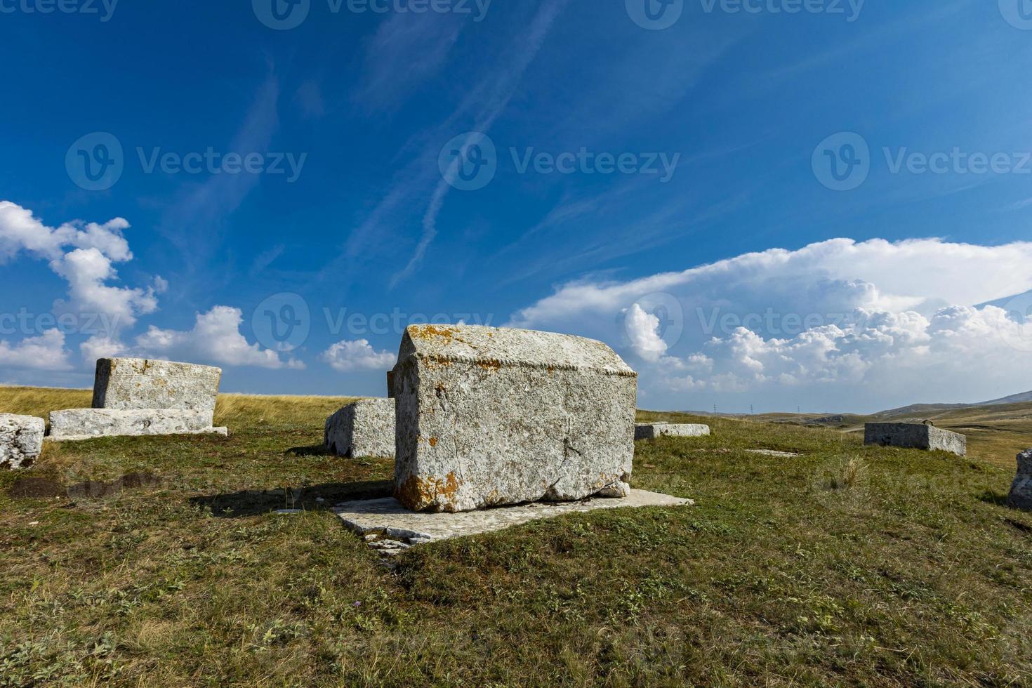 Medieval tombstones in Morine, near Pluzine in Bosnia and Herzegovina photo