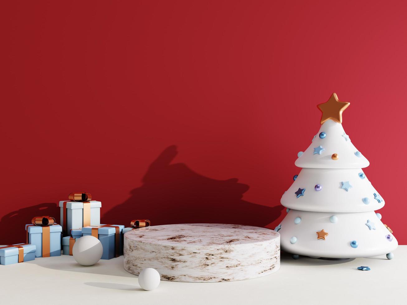 Christmas sale background with christmas tree and stage podium for product display 3d rendering photo