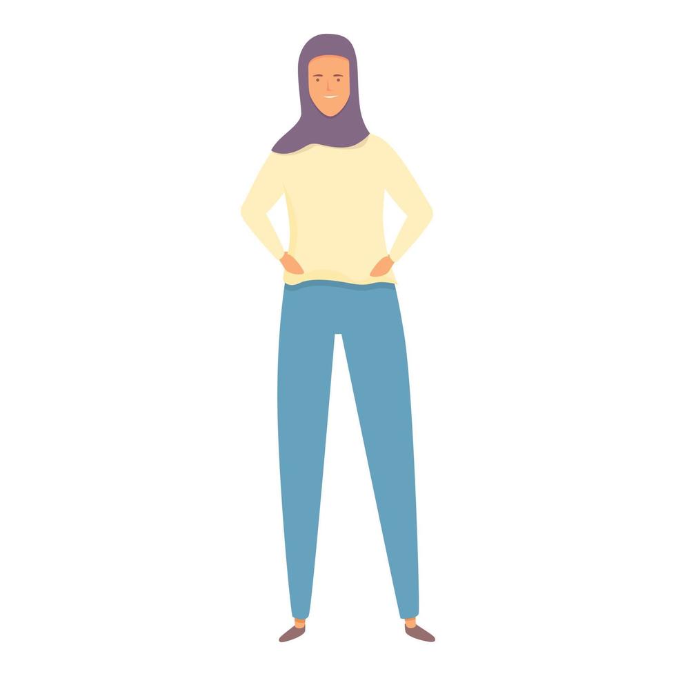 mujer árabe en vector de dibujos animados de icono de jeans. moda musulmana
