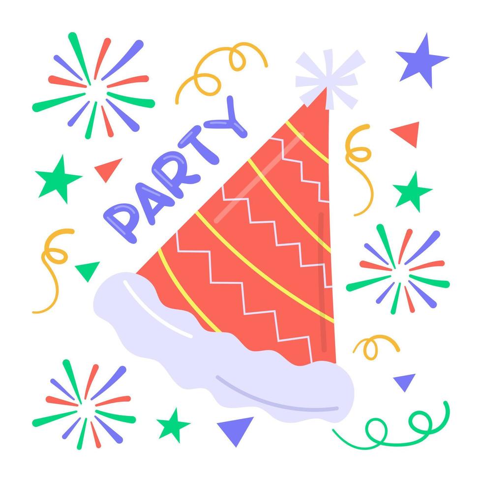 New year party hat, party cap sticker in modern style vector