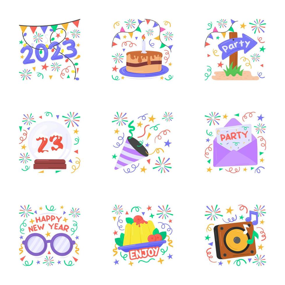 feliz año nuevo 2023 diseño de pegatinas en estilo moderno y moderno vector