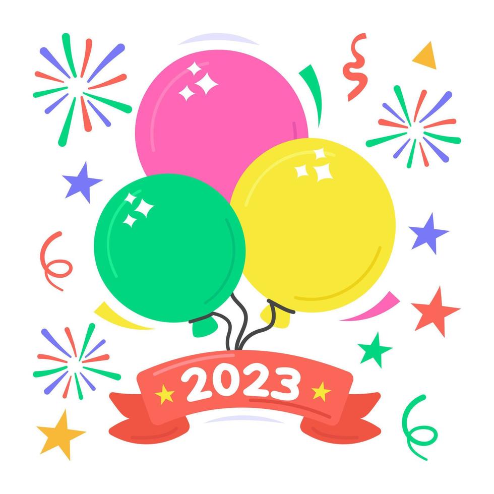 New year 2023 celebration balloons sticker design in modern style vector