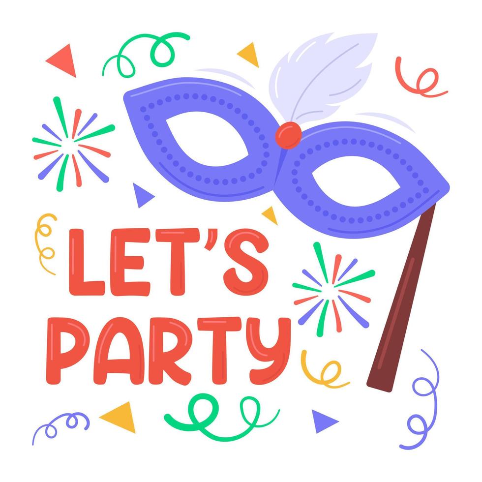 Party mask sticker in modern and trendy style vector