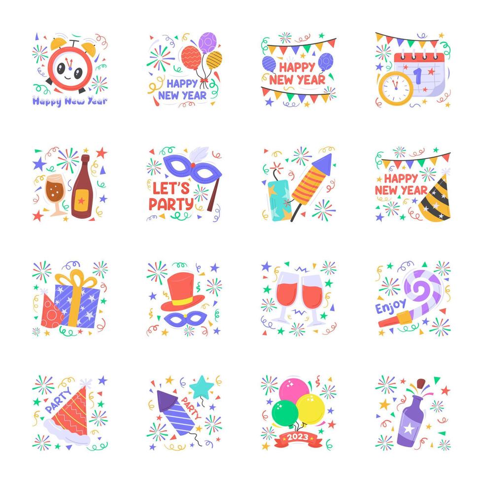 Happy new year 2023 stickers design in modern and trendy style vector