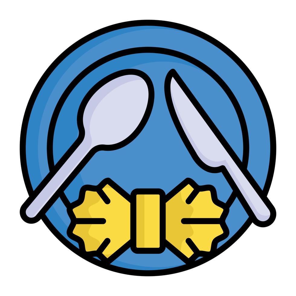 Cutlery with bow tie denoting party dinner vector icon