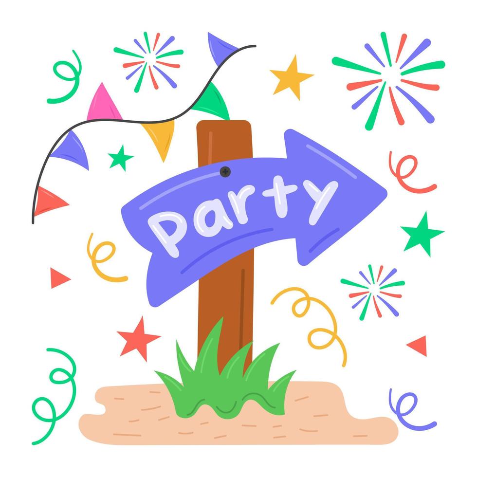 Party direction board sticker design in modern style vector