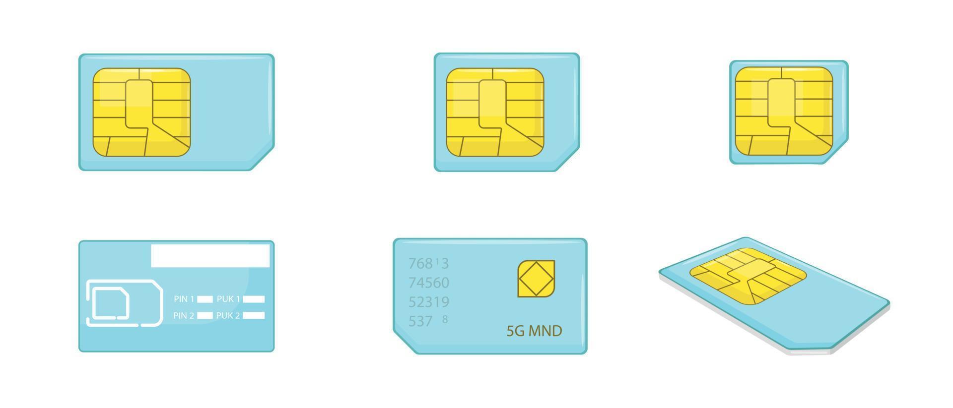 los iconos de la tarjeta de teléfono sim establecen el vector de dibujos animados. tenencia movil