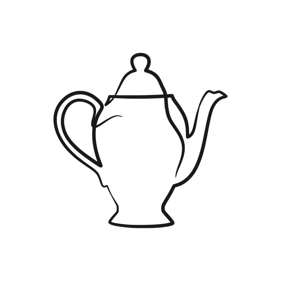 Continuous line drawing tea pot. Teapot in continuous line art drawing style vector