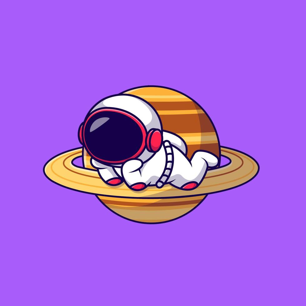 Cute Astronaut Lay On Planet Cartoon Vector Icons Illustration. Flat Cartoon Concept. Suitable for any creative project.