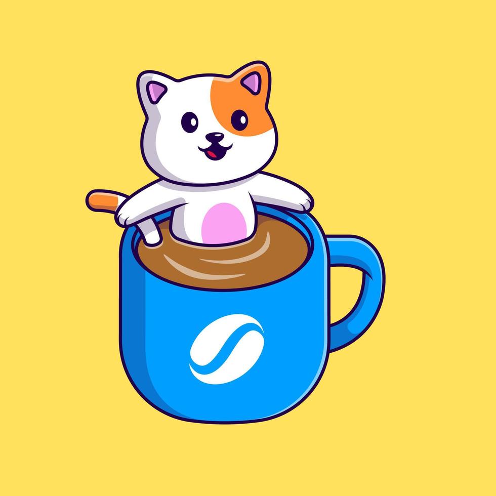 Cute Cat In Coffee Cup Cartoon Vector Icons Illustration. Flat Cartoon Concept. Suitable for any creative project.