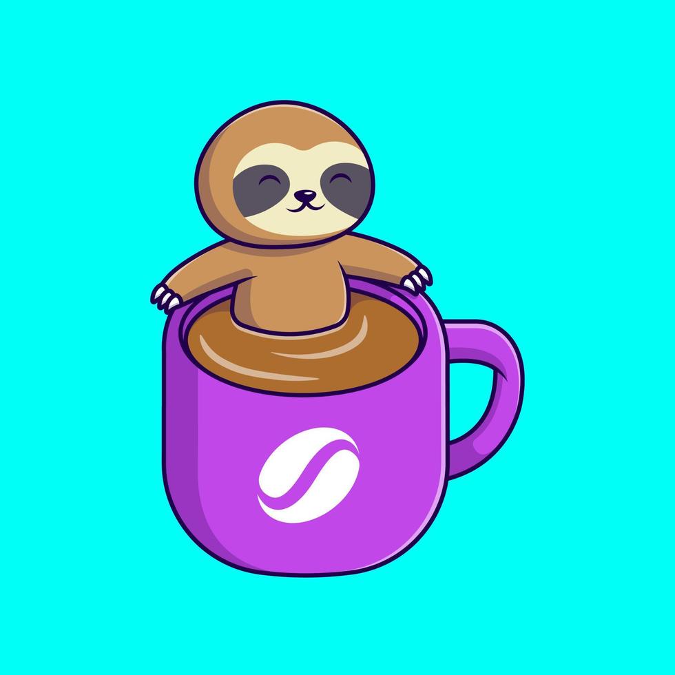 lindo perezoso en la ilustración de iconos de vector de dibujos animados de taza de café. concepto de caricatura plana. adecuado para cualquier proyecto creativo.