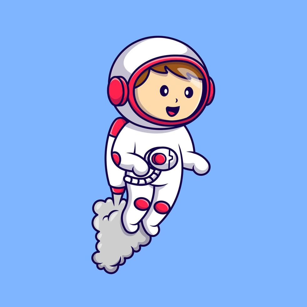 lindo niño astronauta volando con cohete dibujos animados vector iconos ilustración. concepto de caricatura plana. adecuado para cualquier proyecto creativo.