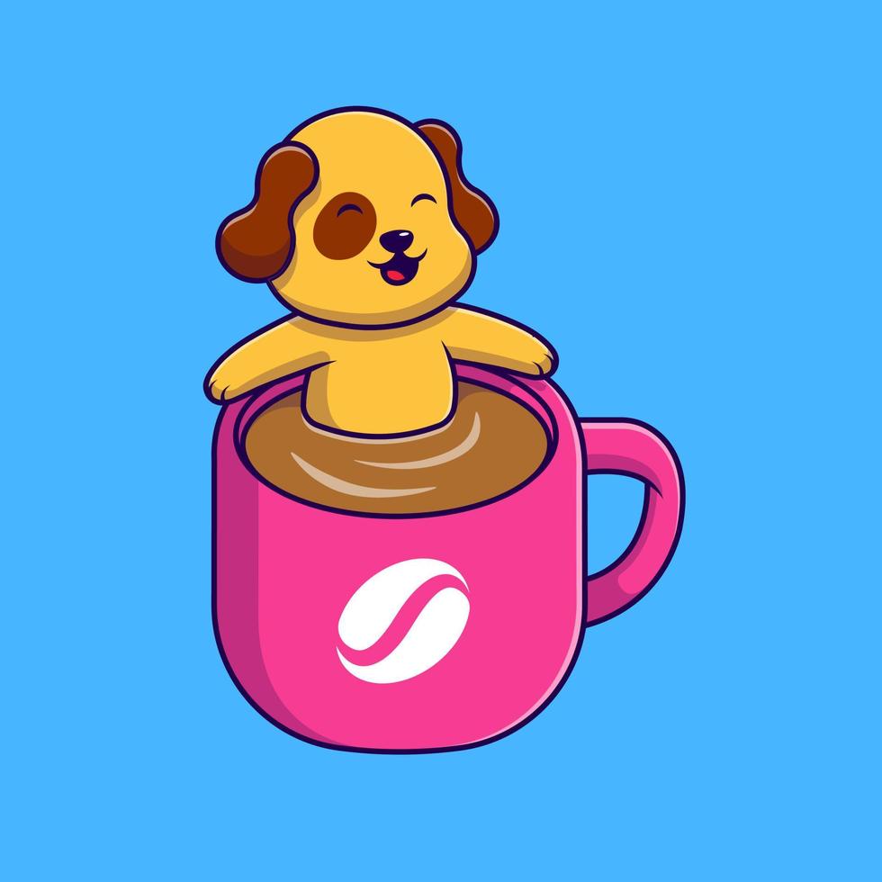 Cute Dog In Coffee Cup Cartoon Vector Icons Illustration. Flat Cartoon Concept. Suitable for any creative project.