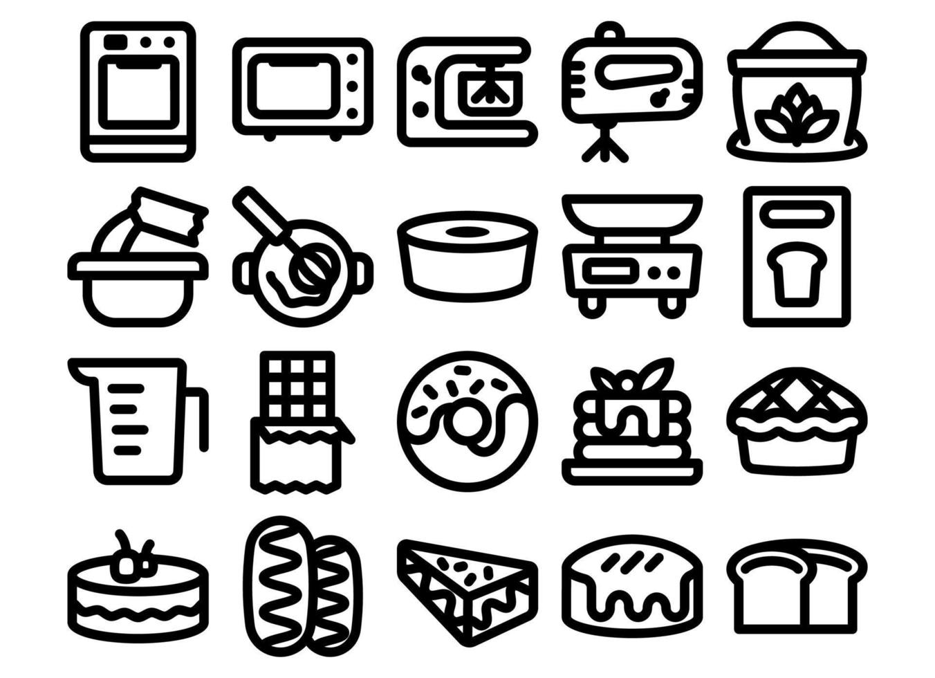 conjunto de iconos de línea de panadería. conjunto de iconos de línea delgada. iconos vectoriales simples eps10 vector