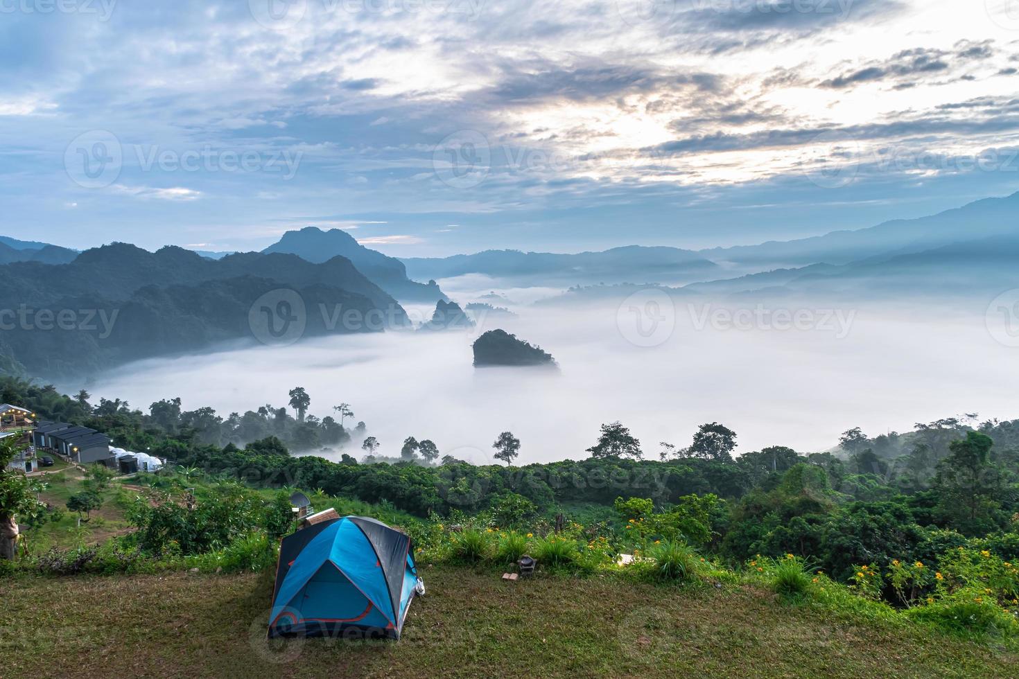 landscape of mountains fog and tent Phu Lanka National Park Phayao province north of Thailand photo