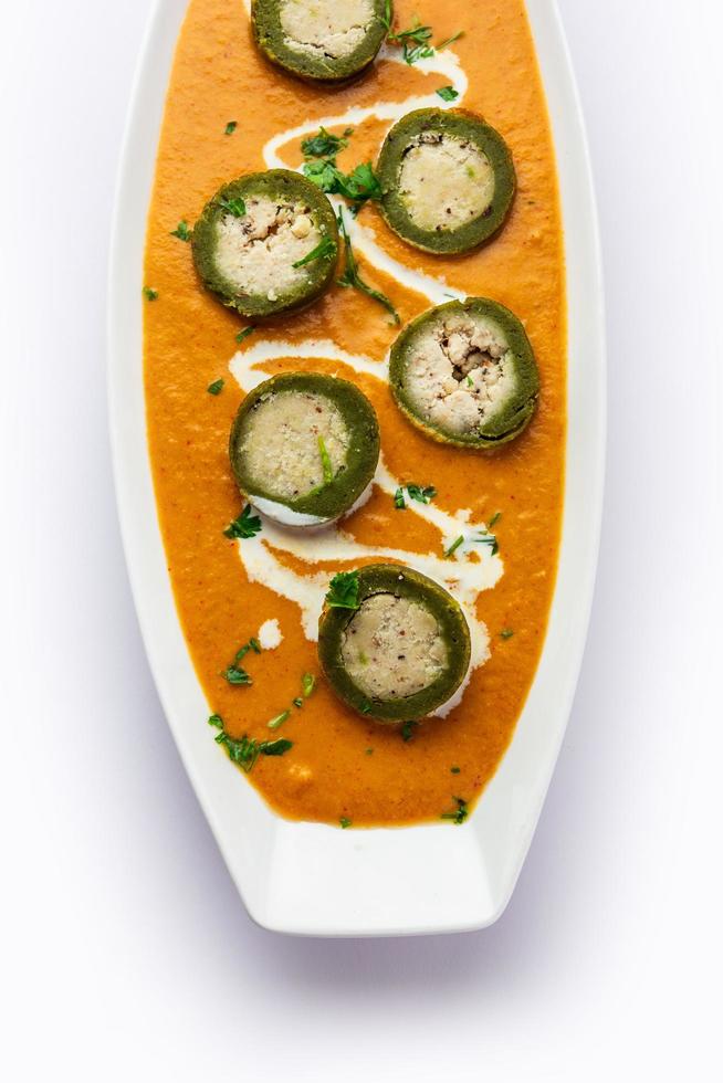 Shaam Savera is a spinach kofta curry where stuffing is made from paneer and the kofta made from spinach photo