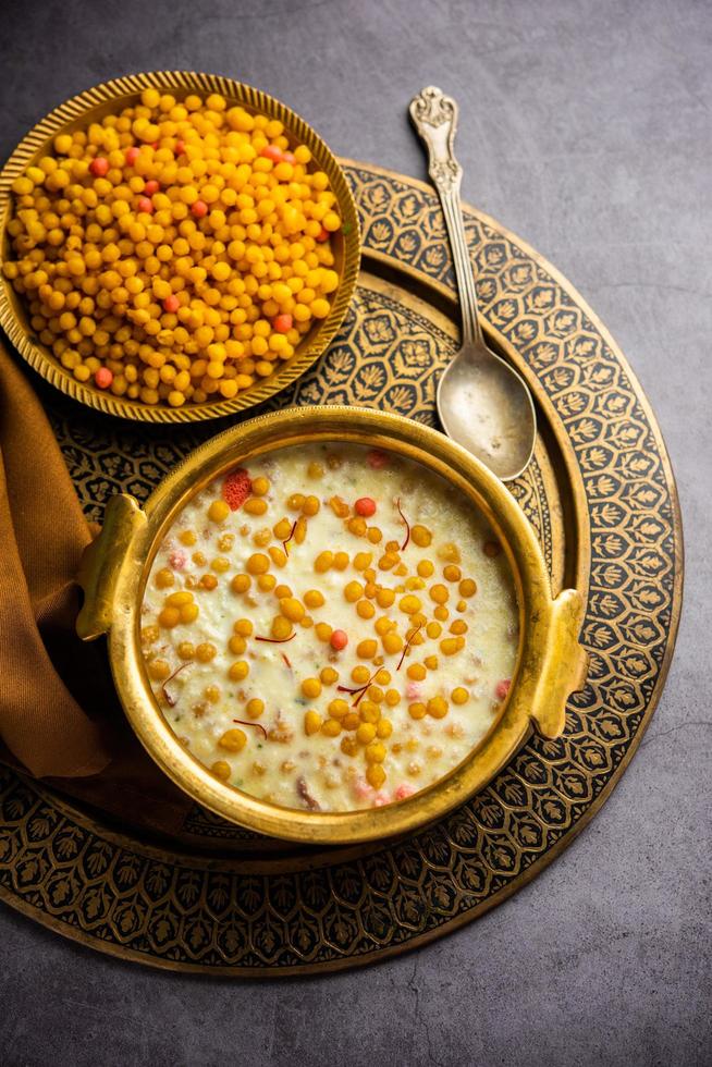 Sweet Bundi Kheer or payasam is a tasty Indian dessert recipe photo