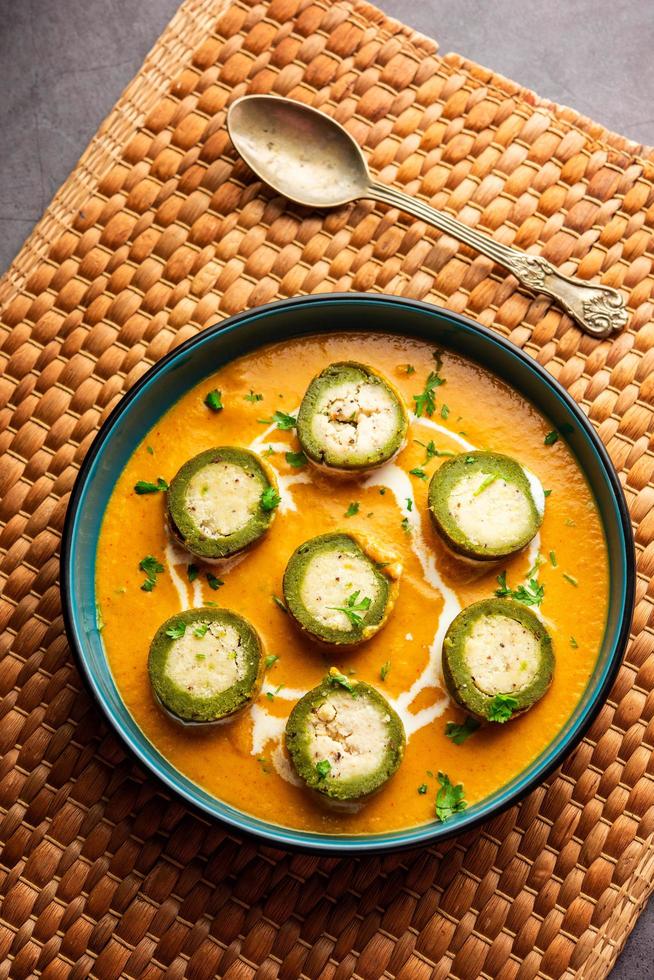 Shaam Savera is a spinach kofta curry where stuffing is made from paneer and the kofta made from spinach photo
