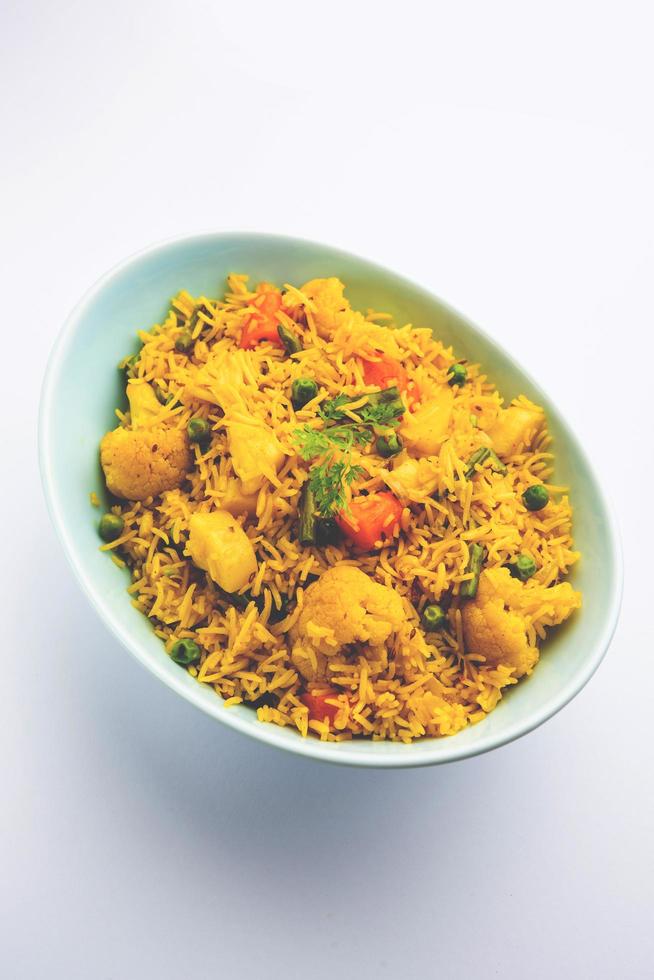 Tahri, tehri, tehiri or tahari is an Indian one pot meal made using mixed Vegetables and Rice photo