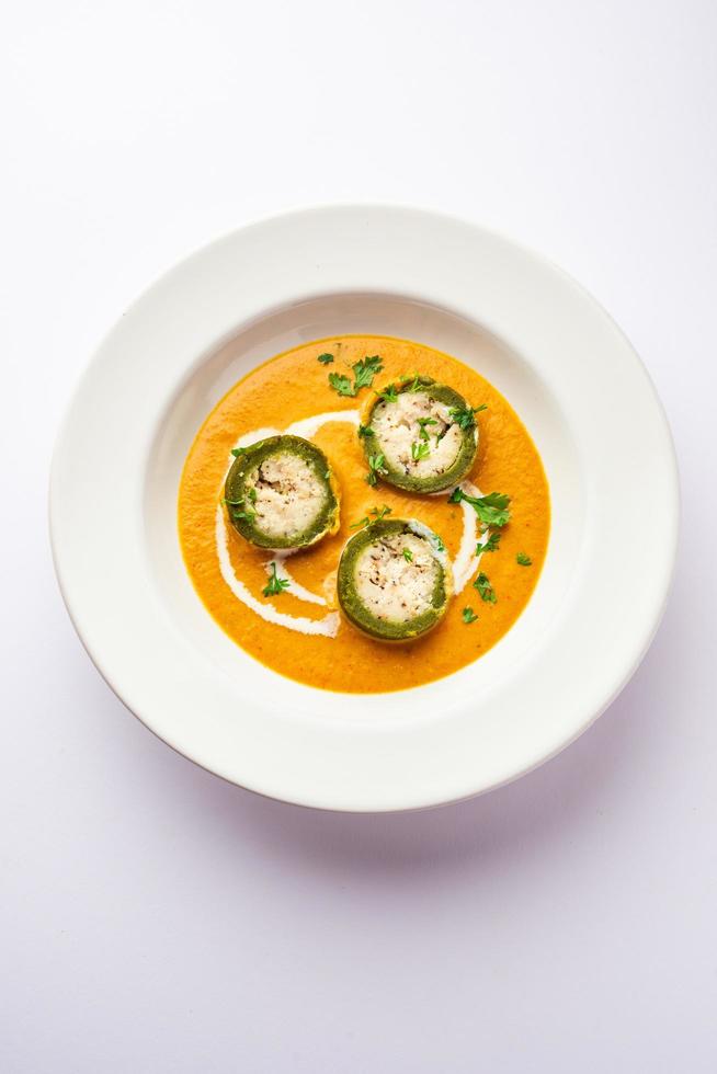 Shaam Savera is a spinach kofta curry where stuffing is made from paneer and the kofta made from spinach photo