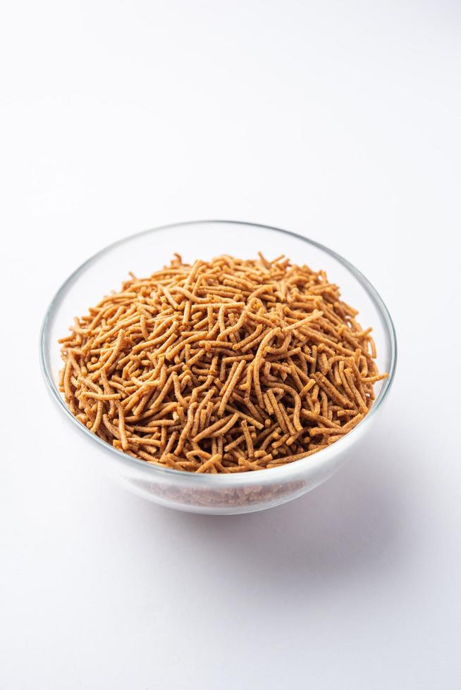 Nachni or Ragi Sev is a delicious crispy noodle made from finger millets, healthy Indian food photo