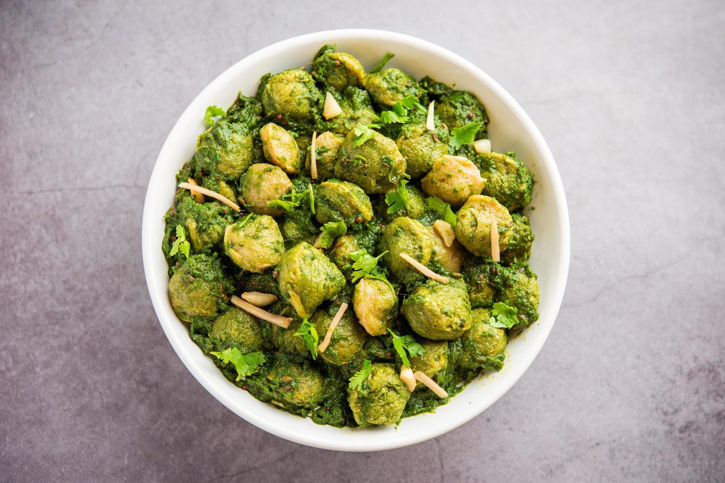 Soya Chunks Palak curry also known as Spinach Soyabean chunks sabzi or