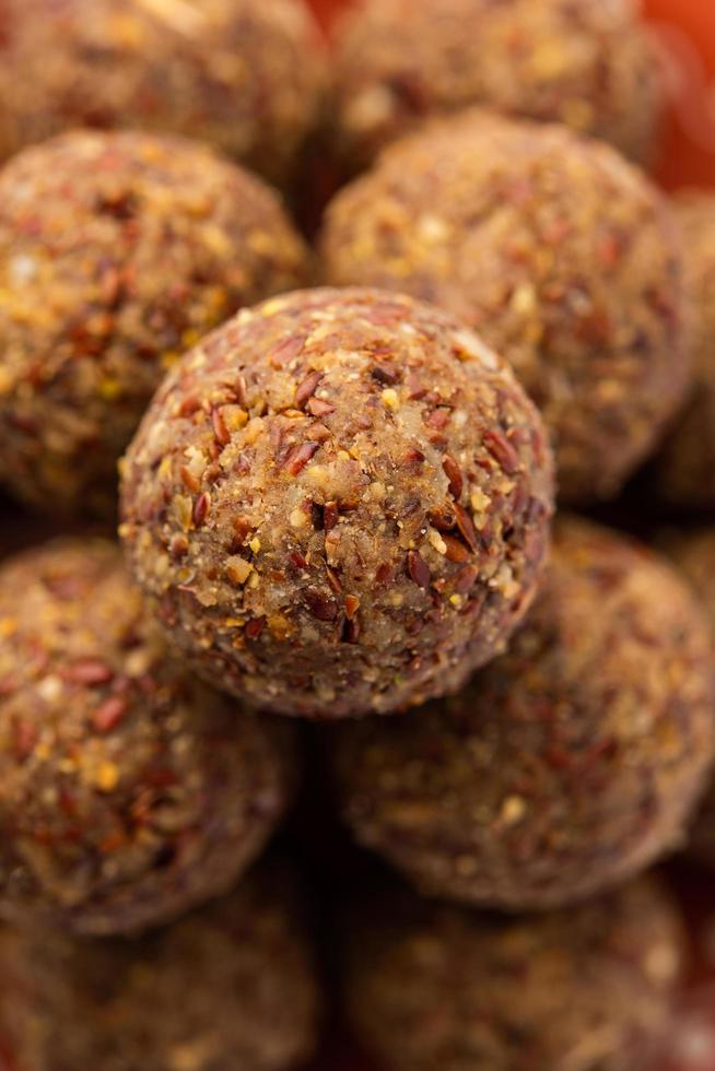 Alsi pinni laddu or flax seed laddo or healthy jawas ladoo are delicious Indian sweet energy balls photo