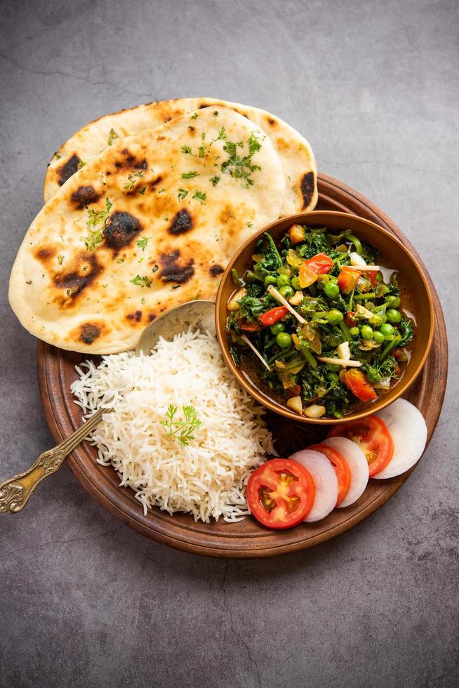 palak matar curry also known as spinach geen peas masala sabzi or sabji, indian food photo