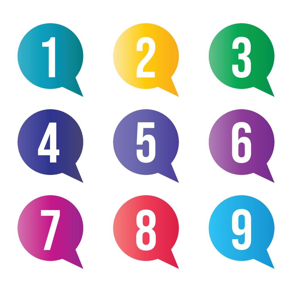 Set of bullet points numbers from one to nine in gradient shapes vector