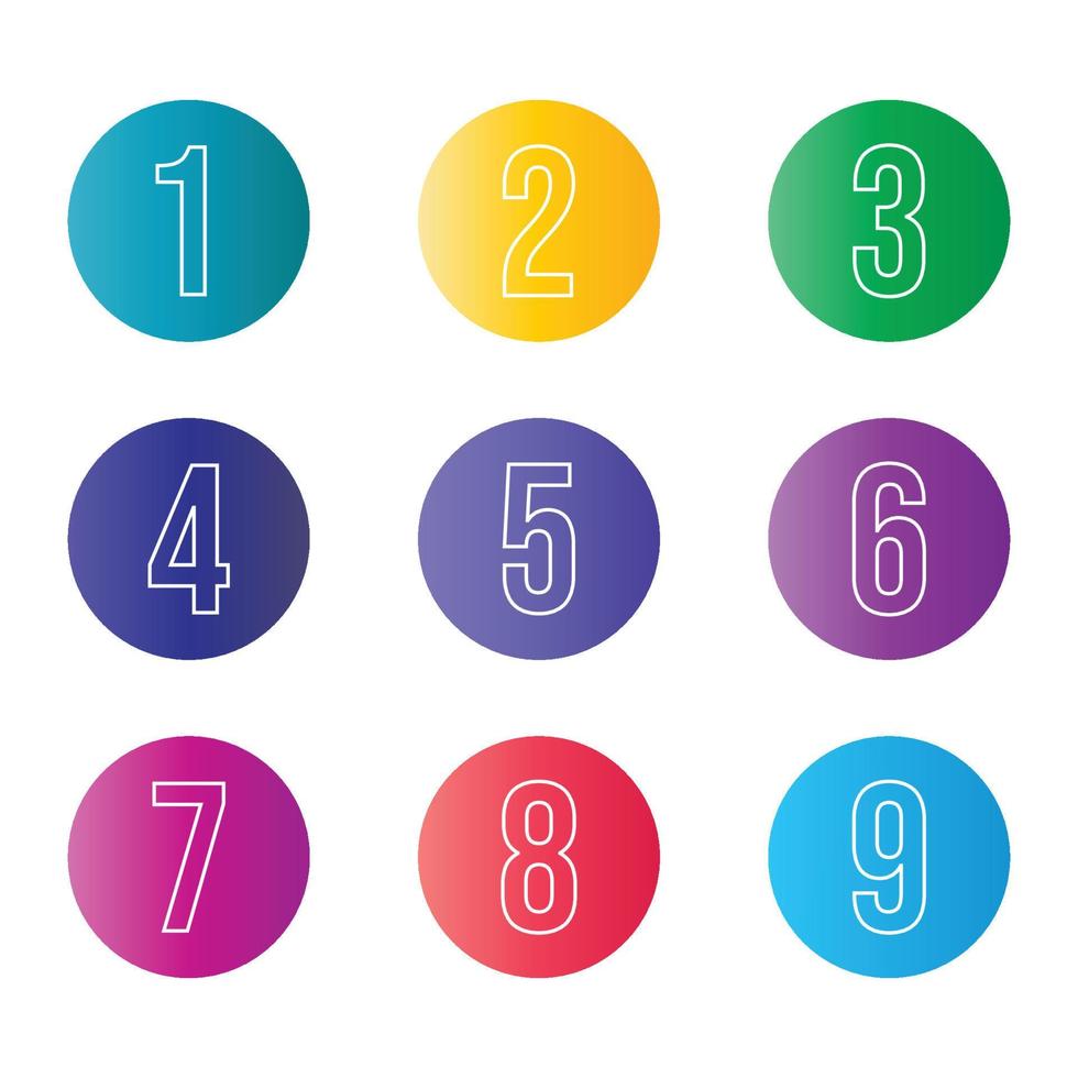 Set of bullet points numbers from one to nine in gradient shapes ...